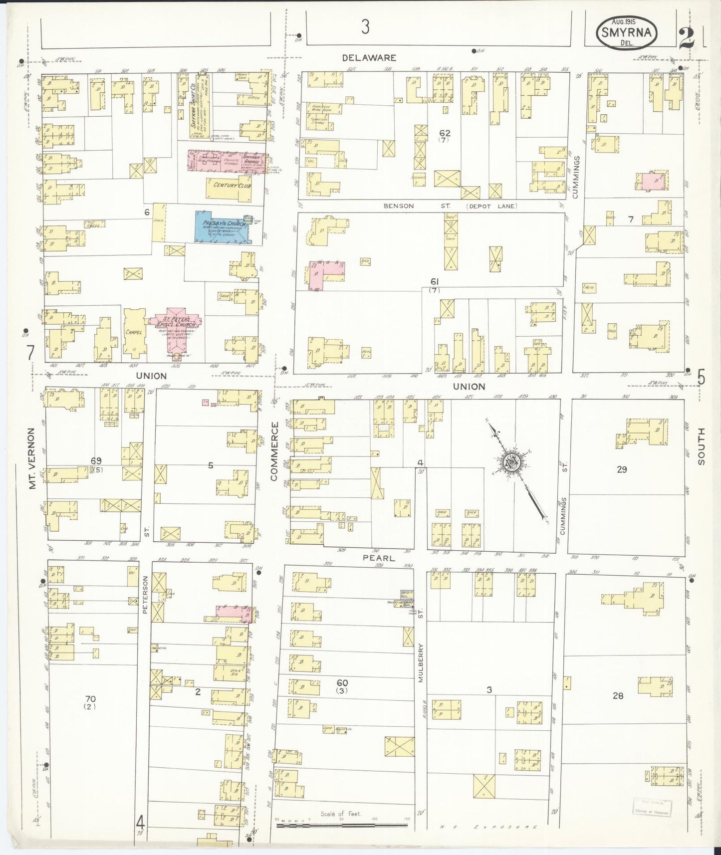 Sanborn Fire Insurance Map from Smyrna, Kent County, Delaware (1915), Sheet #0002 - Historic Sanborn Fire Insurance Map Print, vintage old map wall art, antique decor, genealogy gift, Delaware Delaware map