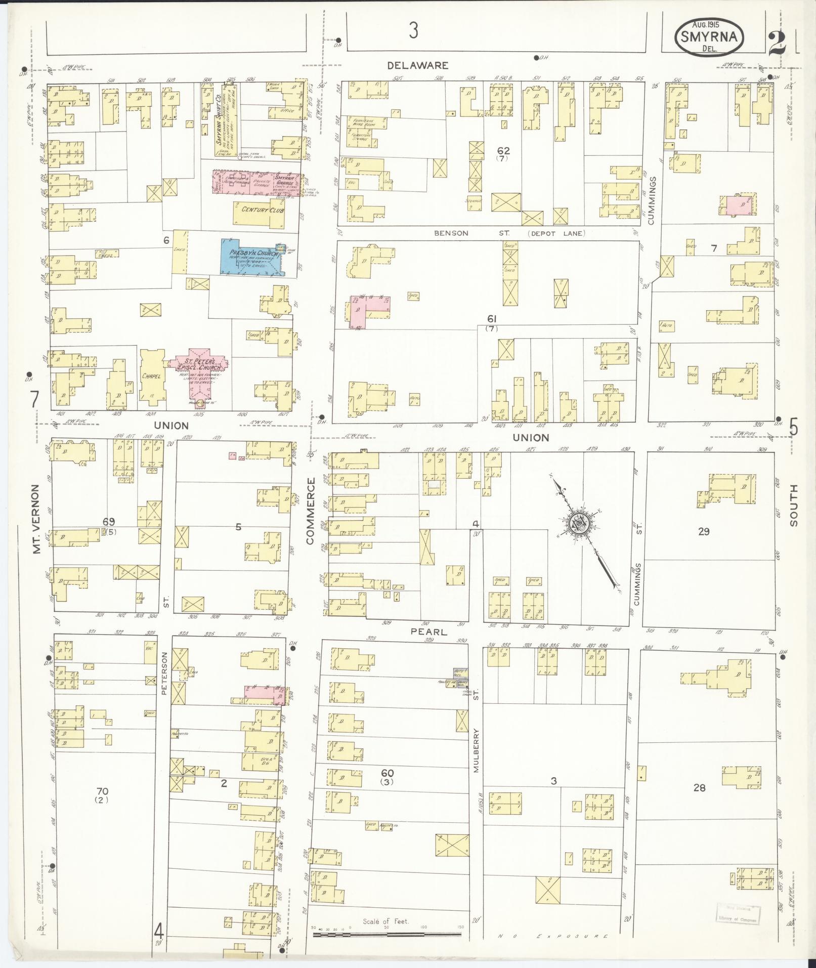 Sanborn Fire Insurance Map from Smyrna, Kent County, Delaware (1915), Sheet #0002 - Historic Sanborn Fire Insurance Map Print, vintage old map wall art, antique decor, genealogy gift, Delaware Delaware map