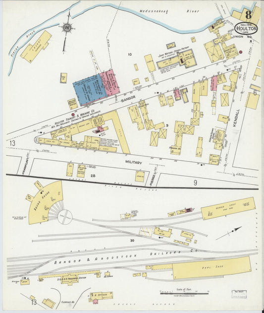 Sanborn Fire Insurance Map from Houlton, Aroostook County, Maine (1919), Sheet #0008 - Historic Sanborn Fire Insurance Map Print, vintage old map wall art, antique decor, genealogy gift, Maine Maine map