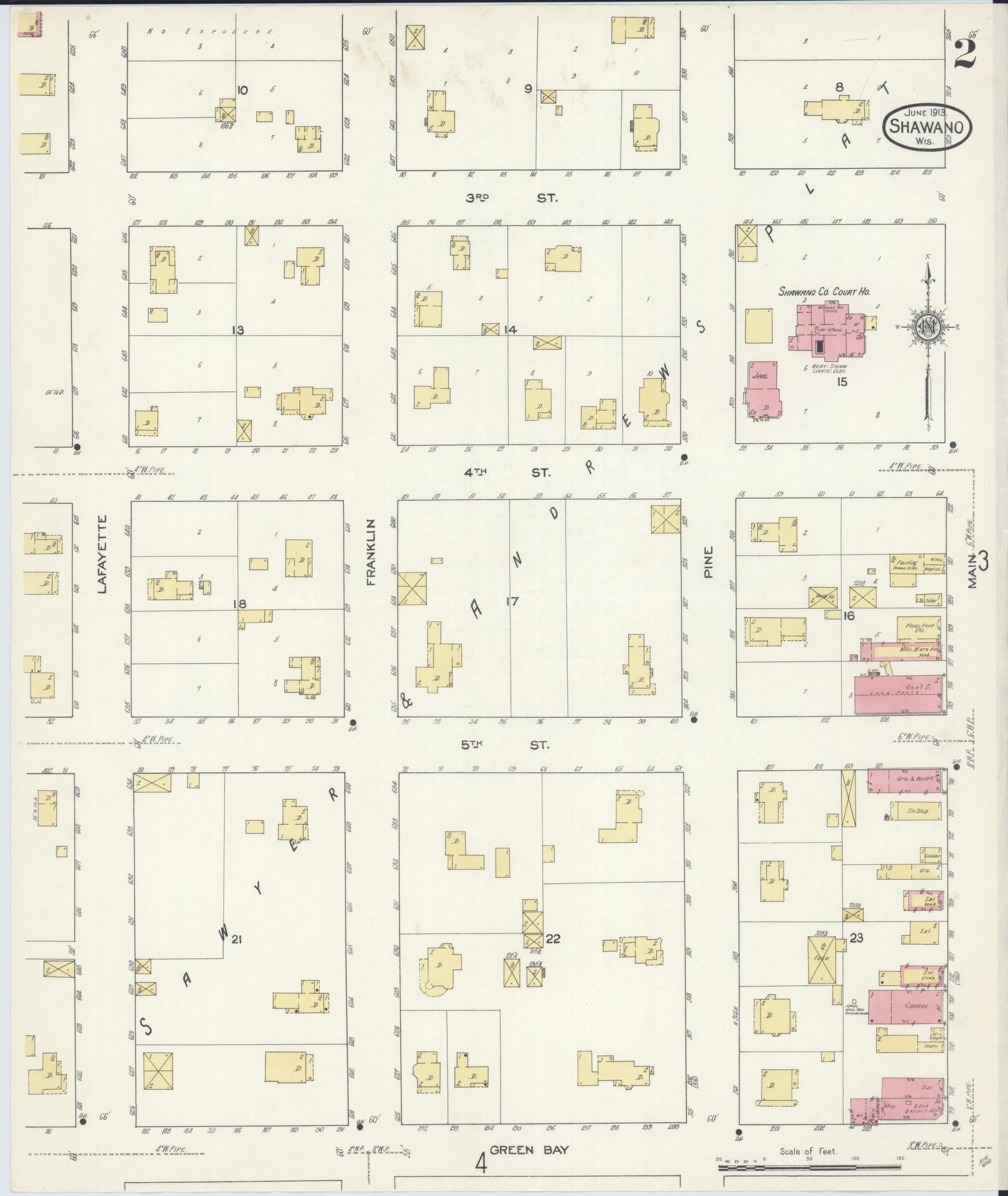 Sanborn Fire Insurance Map from Shawano, Shawano County, Wisconsin (1913), Sheet #0002 - Historic Sanborn Fire Insurance Map Print, vintage old map wall art, antique decor, genealogy gift, Wisconsin Wisconsin map