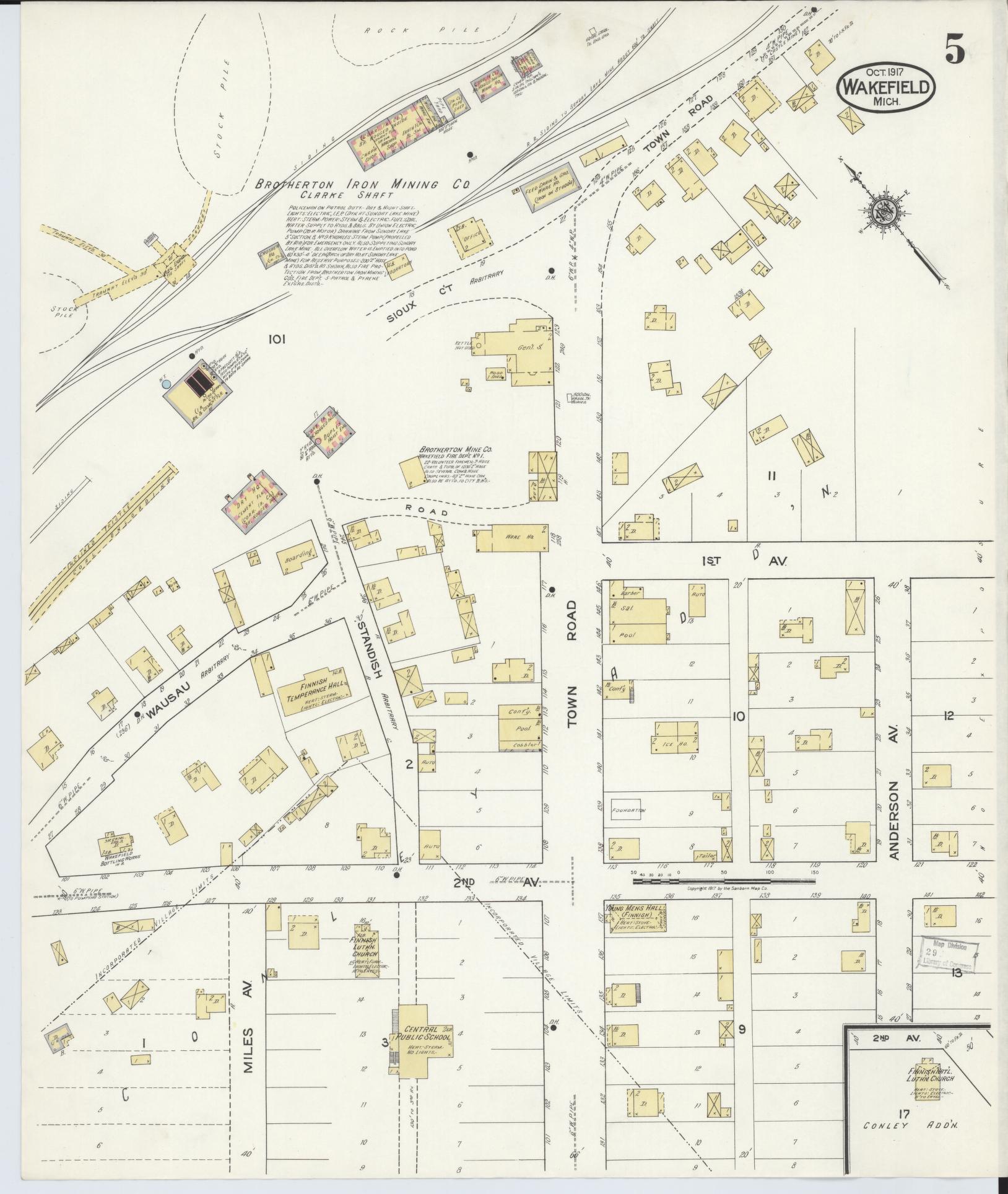 Sanborn Fire Insurance Map from Wakefield, Gogebic County, Michigan (1917), Sheet #0005 - Complete Map Set gallery image, historic Sanborn map, vintage wall art, Michigan Michigan
