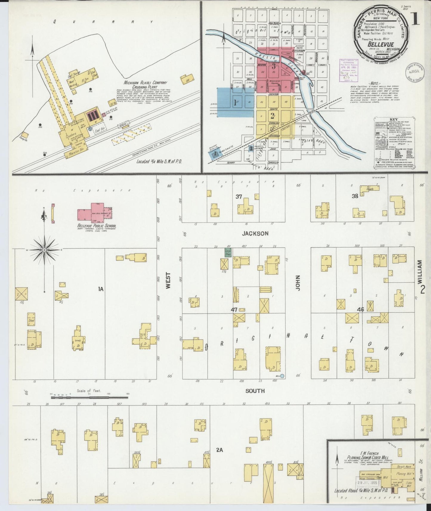 Sanborn Fire Insurance Map from Bellevue, Eaton County, Michigan (1901), Sheet #0001 - Historic Sanborn Fire Insurance Map Print, vintage old map wall art, antique decor, genealogy gift, Michigan Michigan map