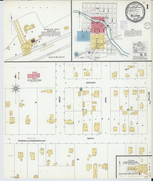 Sanborn Fire Insurance Map from Bellevue, Eaton County, Michigan (1901), Sheet #0001 - Historic Sanborn Fire Insurance Map Print, vintage old map wall art, antique decor, genealogy gift, Michigan Michigan map