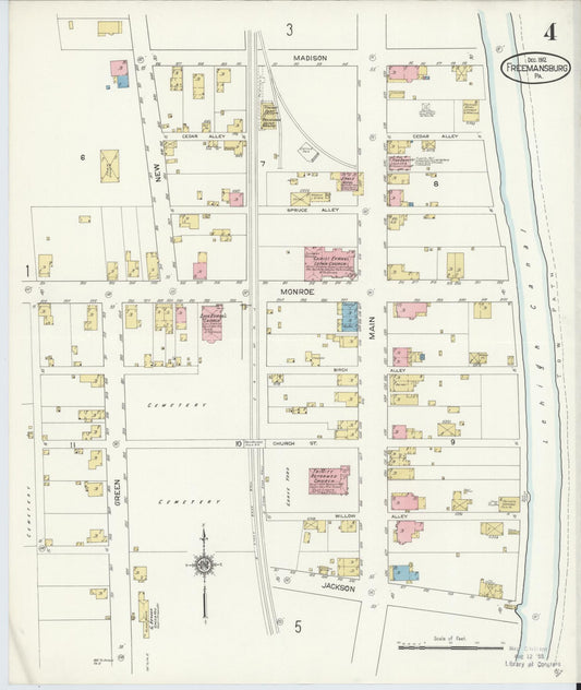 Sanborn Fire Insurance Map from Freemansburg, Northampton County, Pennsylvania (1912), Sheet #0004 - Historic Sanborn Fire Insurance Map Print, vintage old map wall art, antique decor, genealogy gift, Pennsylvania Pennsylvania map