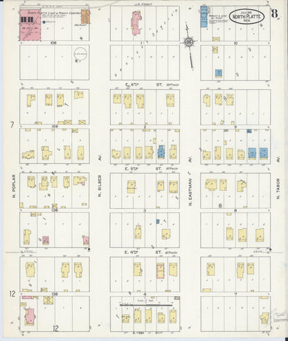 Sanborn Fire Insurance Map from North Platte, Lincoln County, Nebraska (1915), Sheet #0008 - Complete Map Set gallery image, historic Sanborn map, vintage wall art, Nebraska Nebraska