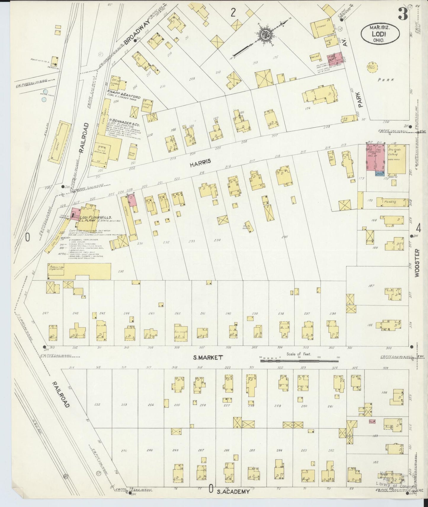 Sanborn Fire Insurance Map from Lodi, Medina County, Ohio (1912), Sheet #0003 - Complete Map Set gallery image, historic Sanborn map, vintage wall art, Ohio Ohio