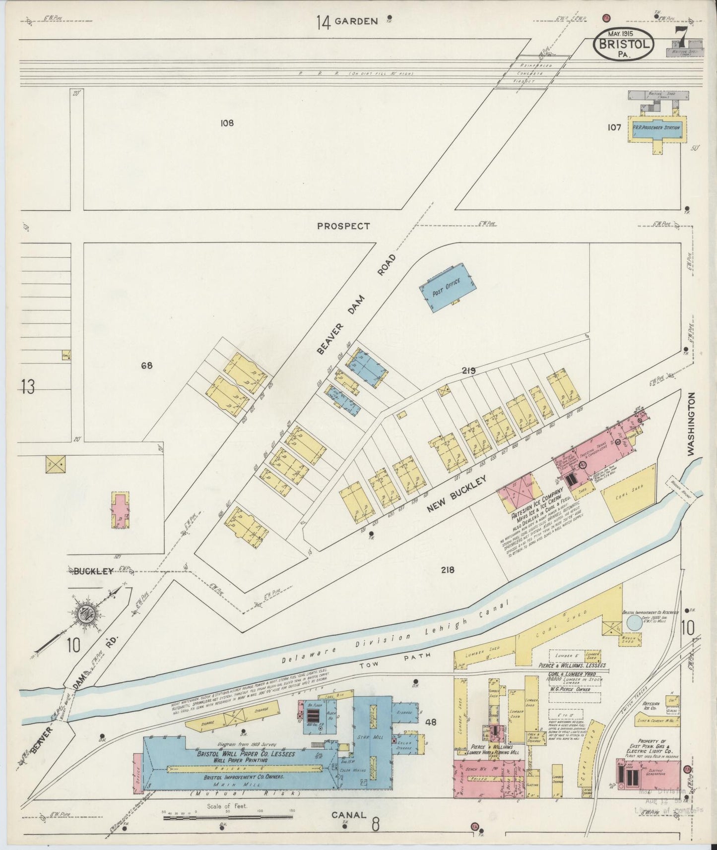 Sanborn Fire Insurance Map from Bristol, Bucks County, Pennsylvania (1915), Sheet #0007 - Historic Sanborn Fire Insurance Map Print, vintage old map wall art, antique decor, genealogy gift, Pennsylvania Pennsylvania map