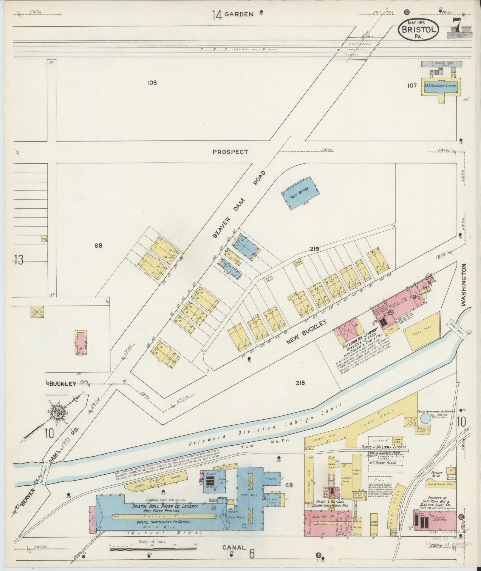Sanborn Fire Insurance Map from Bristol, Bucks County, Pennsylvania (1915), Sheet #0007 - Historic Sanborn Fire Insurance Map Print, vintage old map wall art, antique decor, genealogy gift, Pennsylvania Pennsylvania map
