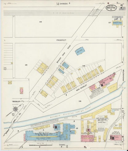 Sanborn Fire Insurance Map from Bristol, Bucks County, Pennsylvania (1915), Sheet #0007 - Historic Sanborn Fire Insurance Map Print, vintage old map wall art, antique decor, genealogy gift, Pennsylvania Pennsylvania map