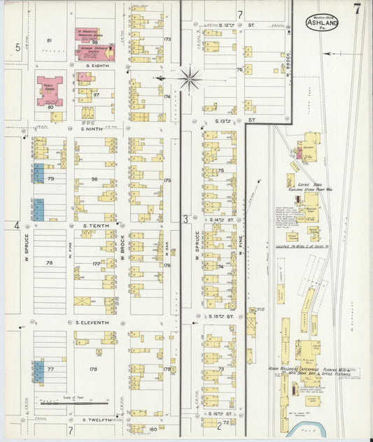 Sanborn Fire Insurance Map from Ashland, Schuylkill County, Pennsylvania (1908), Sheet #0007 - Historic Sanborn Fire Insurance Map Print, vintage old map wall art, antique decor, genealogy gift, Pennsylvania Pennsylvania map