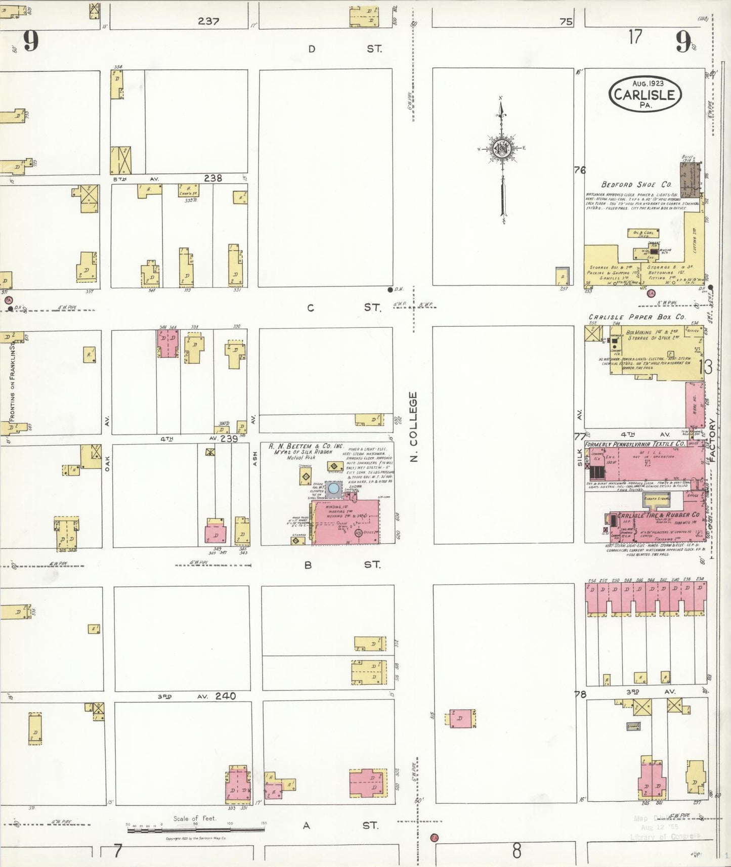Sanborn Fire Insurance Map from Carlisle, Cumberland County, Pennsylvania (1923), Sheet #0009 - Historic Sanborn Fire Insurance Map Print, vintage old map wall art, antique decor, genealogy gift, Pennsylvania Pennsylvania map