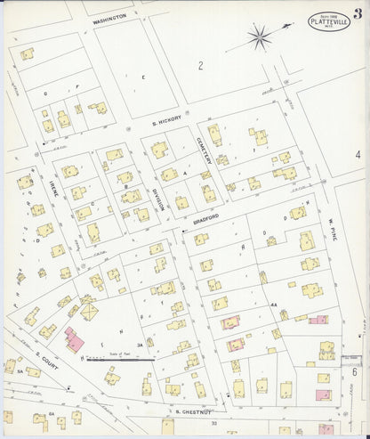 Sanborn Fire Insurance Map from Platteville, Grant County, Wisconsin (1908), Sheet #0003 - Historic Sanborn Fire Insurance Map Print, vintage old map wall art, antique decor, genealogy gift, Wisconsin Wisconsin map