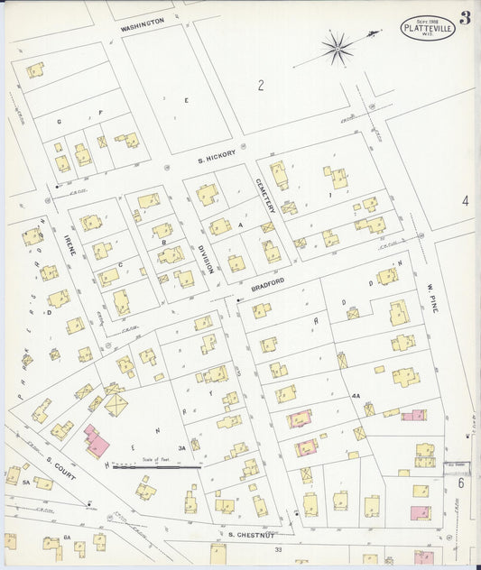 Sanborn Fire Insurance Map from Platteville, Grant County, Wisconsin (1908), Sheet #0003 - Historic Sanborn Fire Insurance Map Print, vintage old map wall art, antique decor, genealogy gift, Wisconsin Wisconsin map