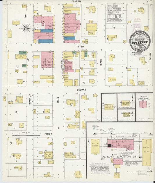 Sanborn Fire Insurance Map from Mulberry, Crawford County, Arkansas (1908), Sheet #0001 - Historic Sanborn Fire Insurance Map Print, vintage old map wall art, antique decor, genealogy gift, Arkansas Arkansas map