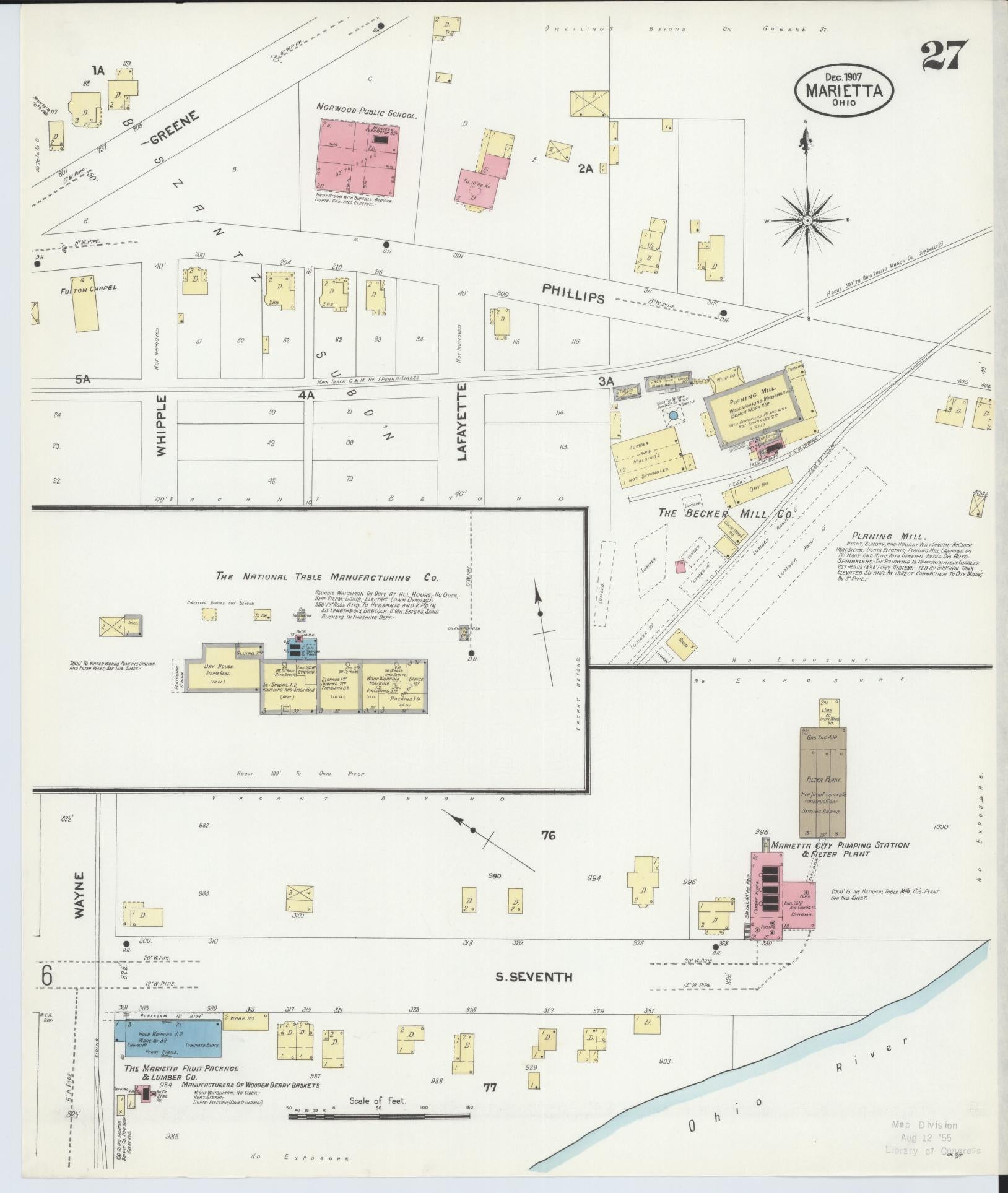Sanborn Fire Insurance Map from Marietta, Washington County, Ohio (1907), Sheet #0027 - Historic Sanborn Fire Insurance Map Print, vintage old map wall art, antique decor, genealogy gift, Ohio Ohio map