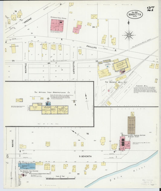Sanborn Fire Insurance Map from Marietta, Washington County, Ohio (1907), Sheet #0027 - Historic Sanborn Fire Insurance Map Print, vintage old map wall art, antique decor, genealogy gift, Ohio Ohio map