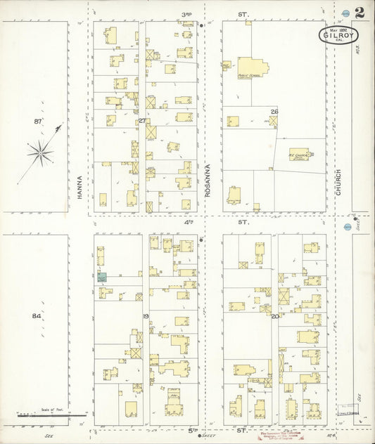 Sanborn Fire Insurance Map from Gilroy, Santa Clara County, California (1892), Sheet #0002 - Historic Sanborn Fire Insurance Map Print, vintage old map wall art, antique decor, genealogy gift, California California map