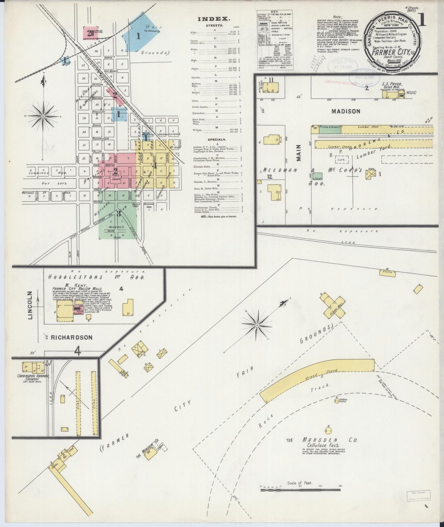 Sanborn Fire Insurance Map from Farmer City, De Witt County, Illinois (1898), Sheet #0001 - Complete Map Set gallery image, historic Sanborn map, vintage wall art, Illinois Illinois