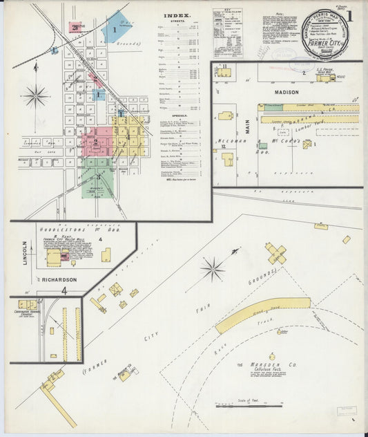 Sanborn Fire Insurance Map from Farmer City, De Witt County, Illinois (1898), Sheet #0001 - Complete Map Set gallery image, historic Sanborn map, vintage wall art, Illinois Illinois
