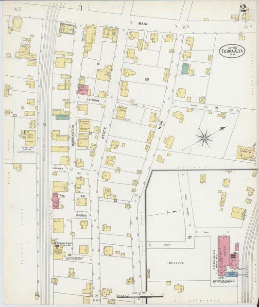 Sanborn Fire Insurance Map from Terra Alta, Preston County, West Virginia (1902), Sheet #0002 - Historic Sanborn Fire Insurance Map Print, vintage old map wall art, antique decor, genealogy gift, West Virginia West Virginia map