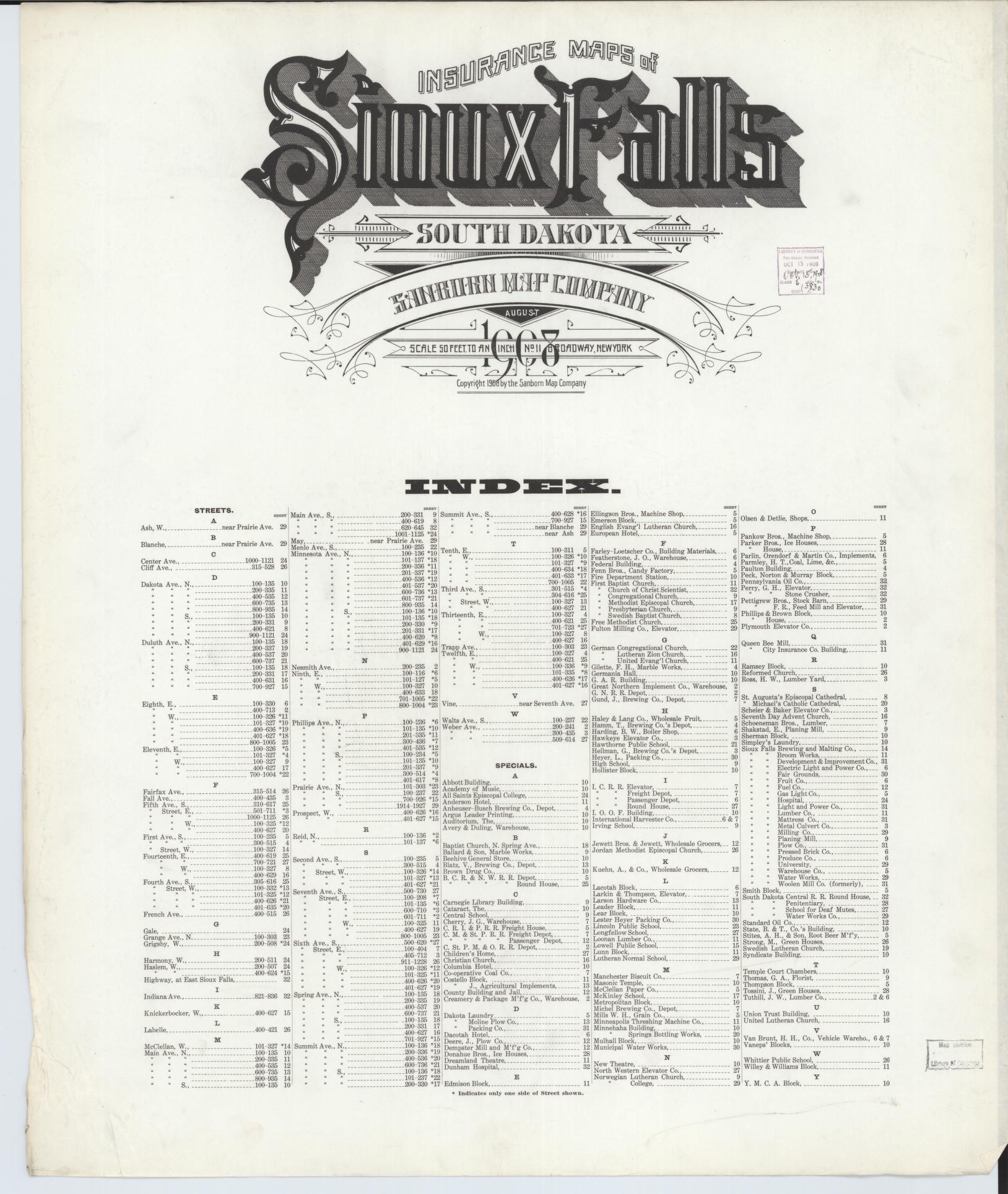 Sanborn Fire Insurance Map from Sioux Falls, Minnehaha County, South Dakota. (1908) – Historic Sanborn Fire Insurance Map Print