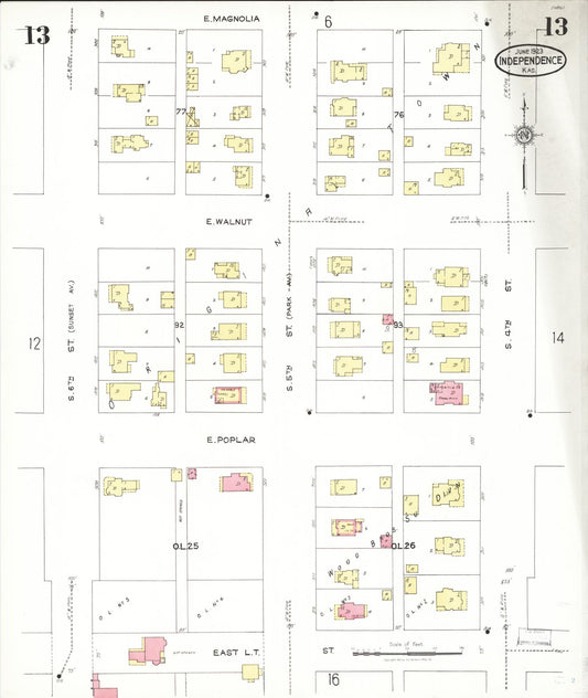 Sanborn Fire Insurance Map from Independence, Montgomery County, Kansas (1923), Sheet #0014 - Historic Sanborn Fire Insurance Map Print, vintage old map wall art, antique decor, genealogy gift, Kansas Kansas map