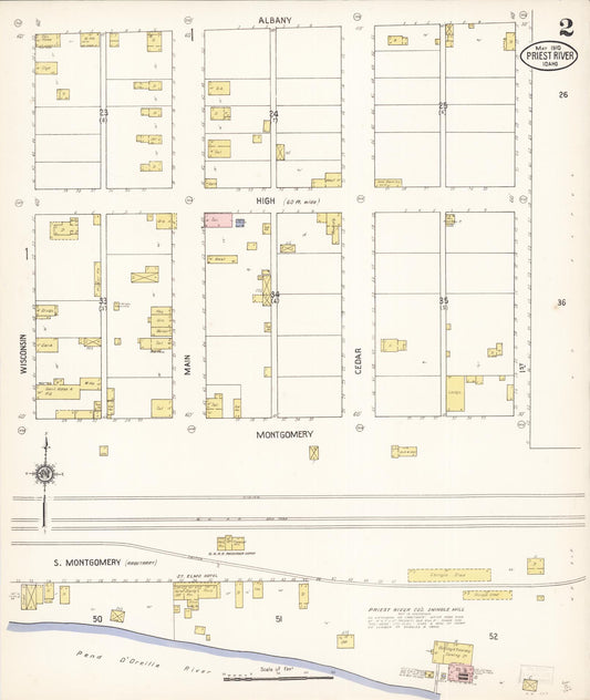 Sanborn Fire Insurance Map from Priest River, Bonner County, Idaho (1910), Sheet #0002 - Historic Sanborn Fire Insurance Map Print, vintage old map wall art, antique decor, genealogy gift, Idaho Idaho map