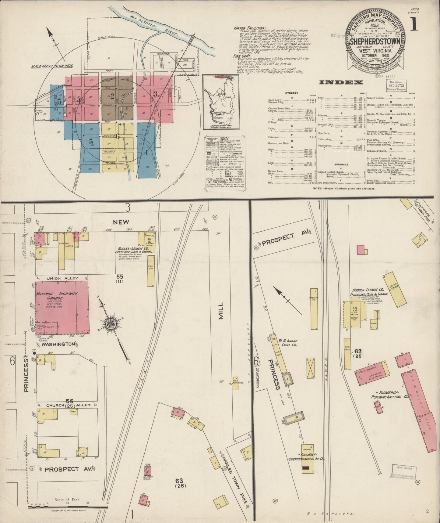 Sanborn Fire Insurance Map from Shepherdstown, Jefferson County, West Virginia (1922), Sheet #0001 - Historic Sanborn Fire Insurance Map Print, vintage old map wall art, antique decor, genealogy gift, West Virginia West Virginia map