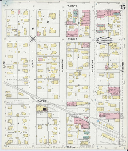 Sanborn Fire Insurance Map from Bloomington, McLean County, Illinois (1892), Sheet #0015 - Complete Map Set gallery image, historic Sanborn map, vintage wall art, Illinois Illinois