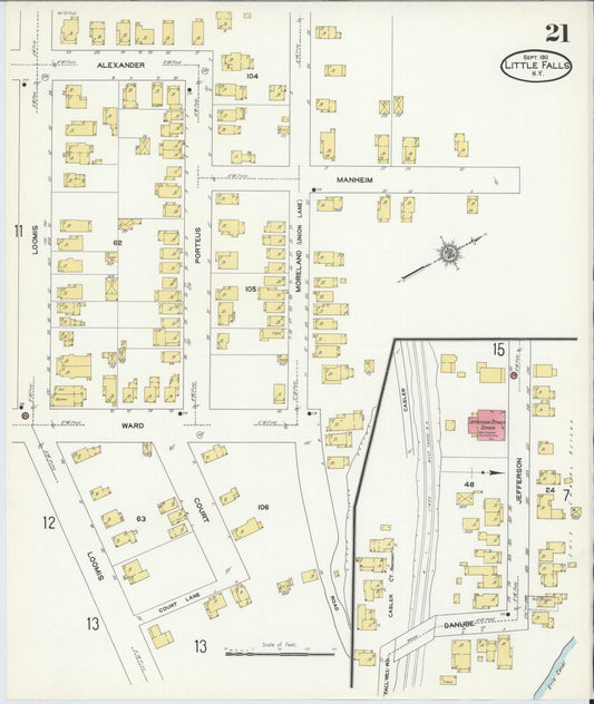 Sanborn Fire Insurance Map from Little Falls, Herkimer County, New York (1911), Sheet #0021 - Historic Sanborn Fire Insurance Map Print, vintage old map wall art, antique decor, genealogy gift, New York New York map