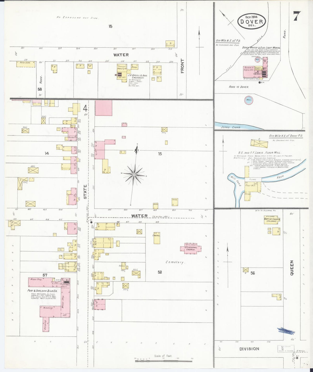 Sanborn Fire Insurance Map from Dover, Kent County, Delaware (1904), Sheet #0007 - Complete Map Set gallery image, historic Sanborn map, vintage wall art, Delaware Delaware