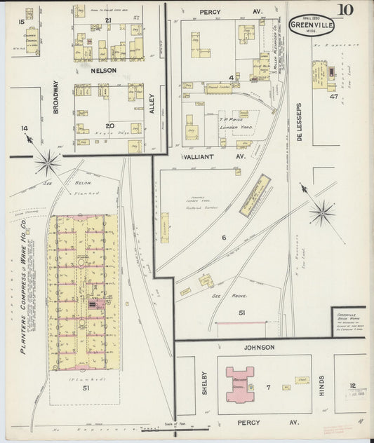 Sanborn Fire Insurance Map from Greenville, Washington County, Mississippi (1890), Sheet #0010 - Historic Sanborn Fire Insurance Map Print, vintage old map wall art, antique decor, genealogy gift, Mississippi Mississippi map