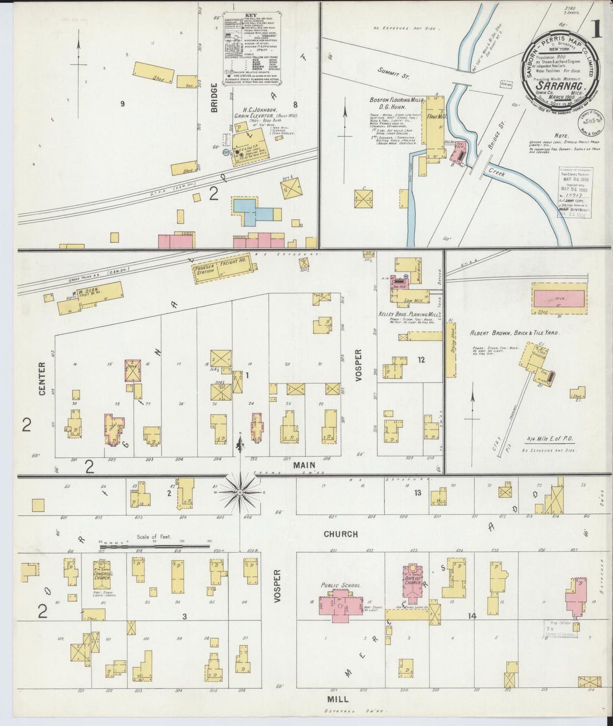 Sanborn Fire Insurance Map from Saranac, Ionia County, Michigan (1900), Sheet #0001 - Historic Sanborn Fire Insurance Map Print, vintage old map wall art, antique decor, genealogy gift, Michigan Michigan map