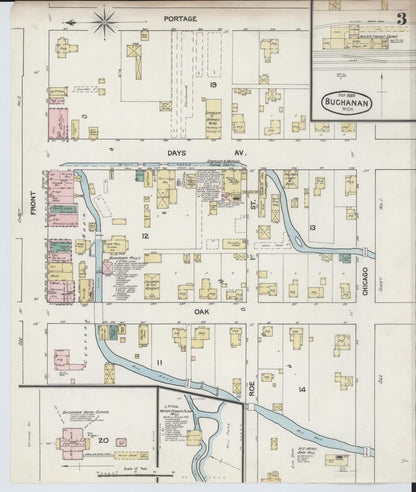 Sanborn Fire Insurance Map from Buchanan, Berrien County, Michigan (1889), Sheet #0003 - Complete Map Set gallery image, historic Sanborn map, vintage wall art, Michigan Michigan