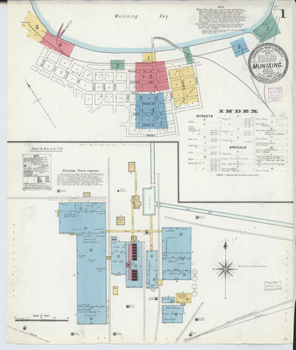 Sanborn Fire Insurance Map from Munising, Alger County, Michigan (1906), Sheet #0001 - Historic Sanborn Fire Insurance Map Print, vintage old map wall art, antique decor, genealogy gift, Michigan Michigan map