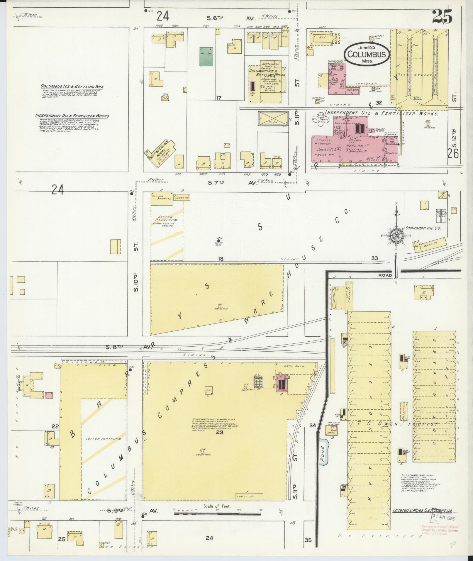 Sanborn Fire Insurance Map from Columbus, Lowndes County, Mississippi (1910), Sheet #0025 - Historic Sanborn Fire Insurance Map Print, vintage old map wall art, antique decor, genealogy gift, Mississippi Mississippi map