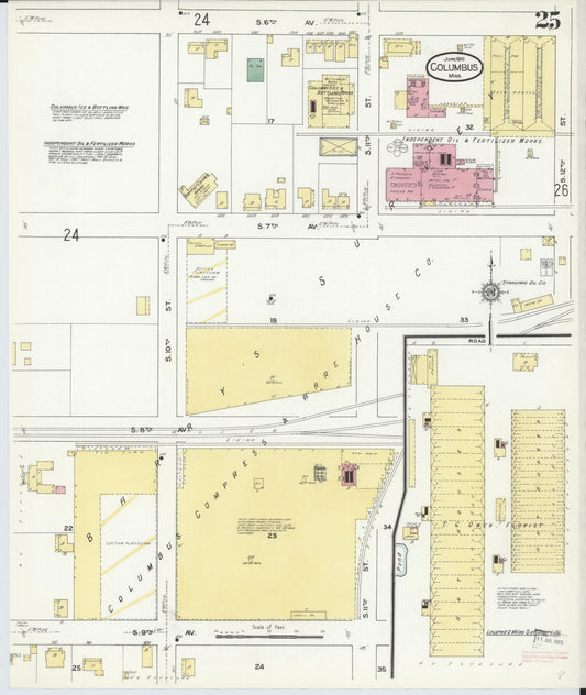 Sanborn Fire Insurance Map from Columbus, Lowndes County, Mississippi (1910), Sheet #0025 - Historic Sanborn Fire Insurance Map Print, vintage old map wall art, antique decor, genealogy gift, Mississippi Mississippi map