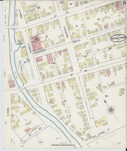 Sanborn Fire Insurance Map from Middletown, Butler County, Ohio (1890), Sheet #0006 - Historic Sanborn Fire Insurance Map Print, vintage old map wall art, antique decor, genealogy gift, Ohio Ohio map