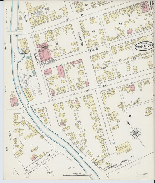 Sanborn Fire Insurance Map from Middletown, Butler County, Ohio (1890), Sheet #0006 - Historic Sanborn Fire Insurance Map Print, vintage old map wall art, antique decor, genealogy gift, Ohio Ohio map