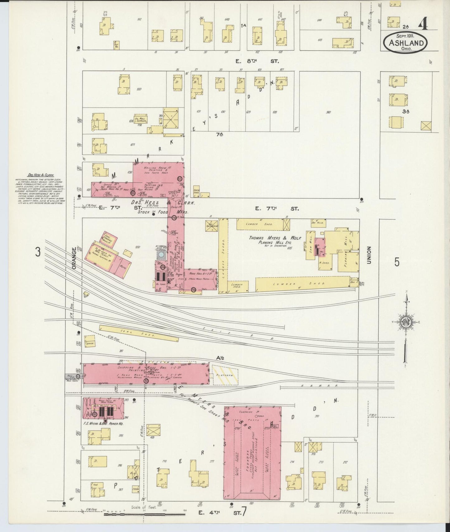 Sanborn Fire Insurance Map from Ashland, Ashland County, Ohio (1911), Sheet #0004 - Complete Map Set gallery image, historic Sanborn map, vintage wall art, Ohio Ohio
