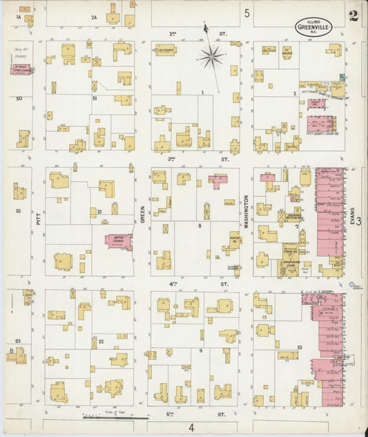 Sanborn Fire Insurance Map from Greenville, Pitt County, North Carolina (1900), Sheet #0002 - Historic Sanborn Fire Insurance Map Print, vintage old map wall art, antique decor, genealogy gift, North Carolina North Carolina map