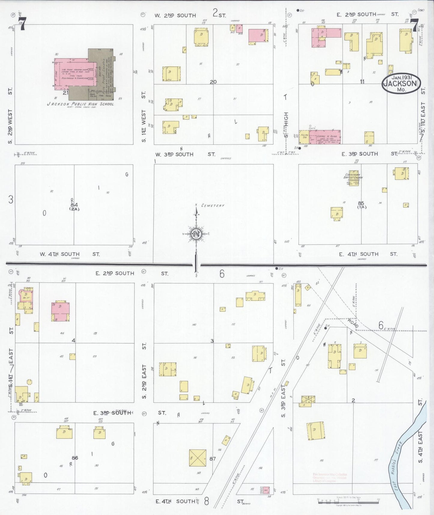 Sanborn Fire Insurance Map from Jackson, Cape Girardeau County, Missouri (1931), Sheet #0007 - Complete Map Set gallery image, historic Sanborn map, vintage wall art, Missouri Missouri