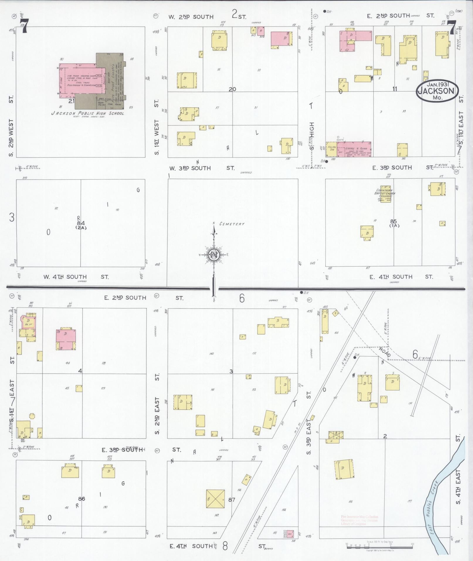 Sanborn Fire Insurance Map from Jackson, Cape Girardeau County, Missouri (1931), Sheet #0007 - Complete Map Set gallery image, historic Sanborn map, vintage wall art, Missouri Missouri