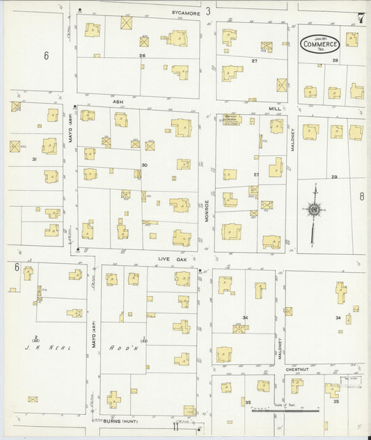 Sanborn Fire Insurance Map from Commerce, Hunt County, Texas (1911), Sheet #0007 - Historic Sanborn Fire Insurance Map Print, vintage old map wall art, antique decor, genealogy gift, Texas Texas map