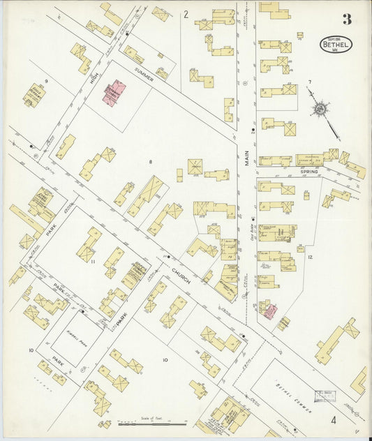 Sanborn Fire Insurance Map from Bethel, Oxford County, Maine (1914), Sheet #0003 - Historic Sanborn Fire Insurance Map Print, vintage old map wall art, antique decor, genealogy gift, Maine Maine map