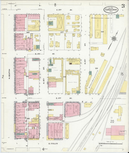 Sanborn Fire Insurance Map from Corsicana, Navarro County, Texas (1910), Sheet #0003 - Historic Sanborn Fire Insurance Map Print, vintage old map wall art, antique decor, genealogy gift, Texas Texas map