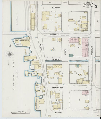Sanborn Fire Insurance Map from Tampa, Hillsborough County, Florida (1889), Sheet #0003 - Historic Sanborn Fire Insurance Map Print, vintage old map wall art, antique decor, genealogy gift, Florida Florida map