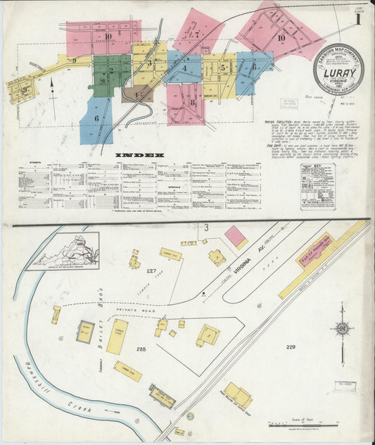 Sanborn Fire Insurance Map from Luray, Page County, Virginia (1921), Sheet #0001 - Historic Sanborn Fire Insurance Map Print, vintage old map wall art, antique decor, genealogy gift, Virginia Virginia map