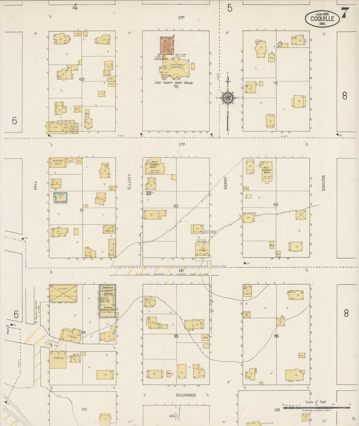 Sanborn Fire Insurance Map from Coquille, Coos County, Oregon (1920), Sheet #0007 - Historic Sanborn Fire Insurance Map Print, vintage old map wall art, antique decor, genealogy gift, Oregon Oregon map