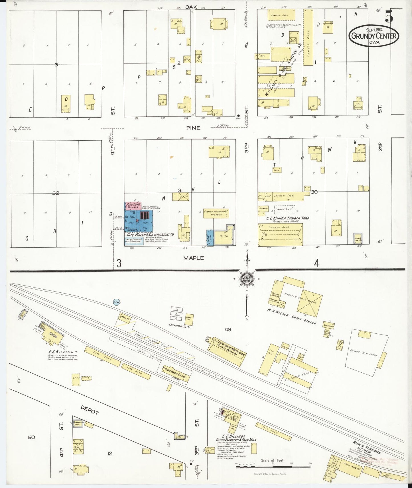 Sanborn Fire Insurance Map from Grundy Center, Grundy County, Iowa (1916), Sheet #0005 - Historic Sanborn Fire Insurance Map Print, vintage old map wall art